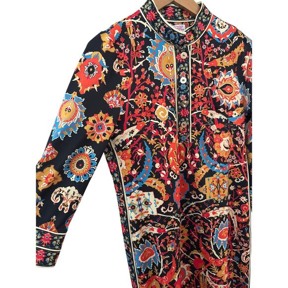 Gretchen Scott Mandarin Jersey Midi Dress Carpet Black Multi Size Medium - Picture 9 of 11